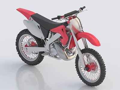 Red And Silver Off Road Motorcycle With Black Seat And Rugged Tires 3d model
