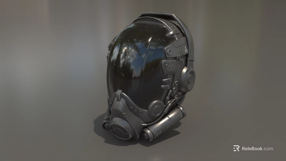 Futuristic Black Mechanical Helmet With Metallic Sleek Design And Visor Aesthetic 3d model 