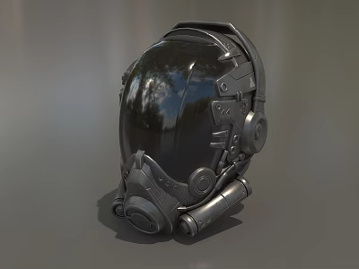 Futuristic Black Mechanical Helmet With Metallic Sleek Design And Visor Aesthetic 3d model