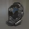 Futuristic Black Mechanical Helmet With Metallic Sleek Design And Visor Aesthetic