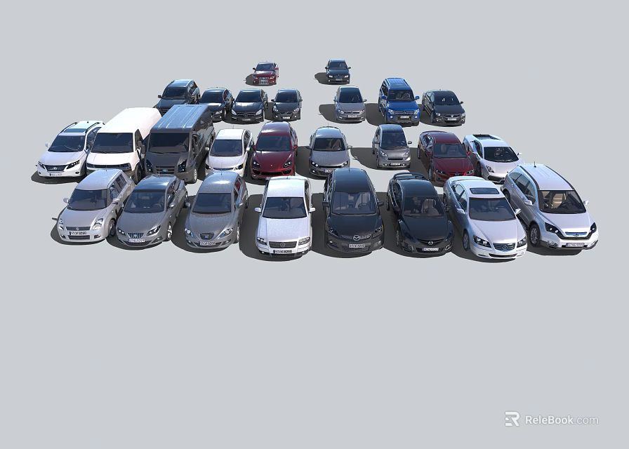 Various Different Types of Cars with Assorted Colors and Models Gathered Together 3d model 