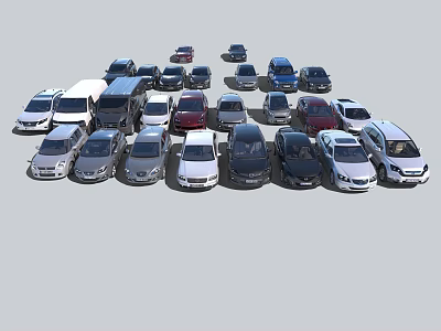 Various Different Types of Cars with Assorted Colors and Models Gathered Together 3d model