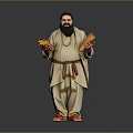 Bearded Man In Traditional Attire Holding Orange Items In Both Hands