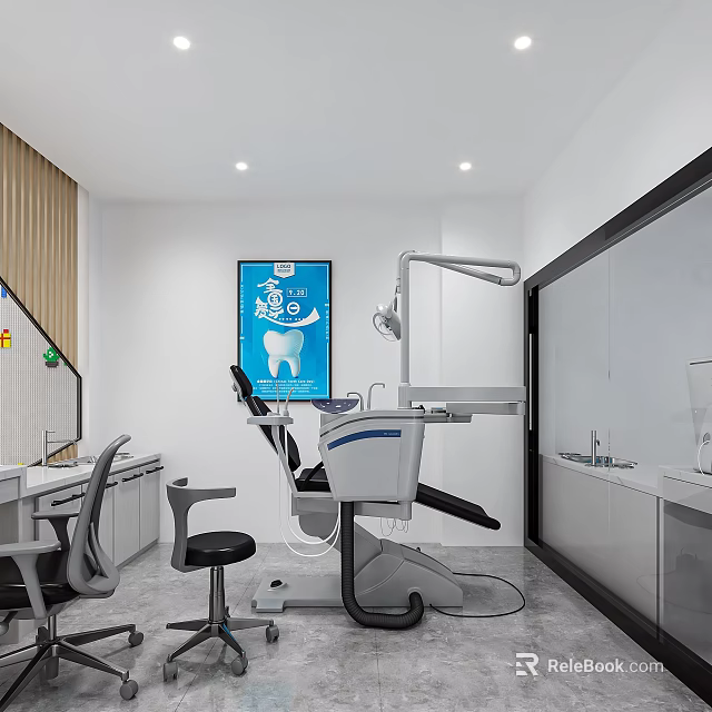 Modern Dental Clinic Interior With Dental Chair Equipment And White Walls 3d model 