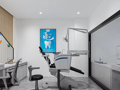 Modern Dental Clinic Interior With Dental Chair Equipment And White Walls 3d model