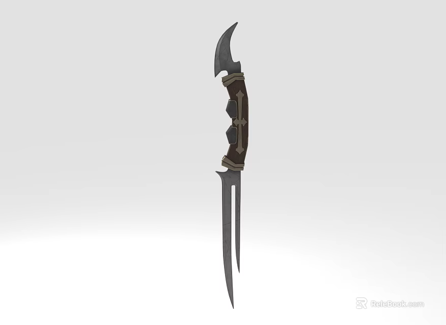 Curved Blade Dagger with Wooden Handle and Double Edged Design 3d model 
