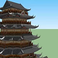 Chinese-style tower temple 3d model
