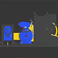 Industrial Machinery Equipment With Blue Electric Motor Yellow Parts And Metal Frame Structure