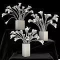Pink Calla Lilies in Gold Square Vases on Black Cloth Background