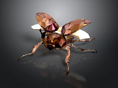 Low Poly Bee with Brown and Gold Color Transparent Wings on Dark Background 3d model