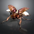 Low Poly Bee with Brown and Gold Color Transparent Wings on Dark Background