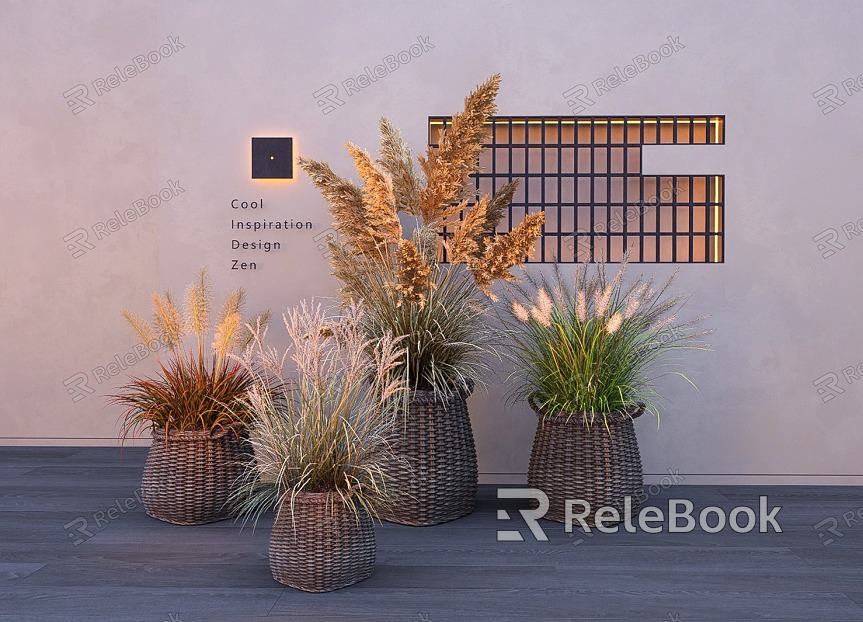 reed plant potted wheat ear flowers Pennisetum plant combination plant pile model