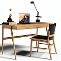 New Chinese Style Desk and Chair Combination Log Desk Single Chair Table Lamp Computer 3d model