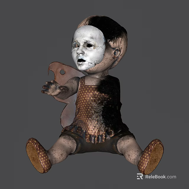 Eerie Tattered Doll Game Movie Character With White Face Black Eyes And Worn Clothing 3d model 