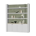 White Bookcase with Green Wall Background Shelves Books and Decorative Items