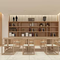 School Modern Reception Area With Wooden Ceiling Calligraphy Display Shelves And Marble Counter