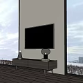 Dark Wooden TV Stand With Wall Mounted TV And Modern Minimalist Design In Bright Interior