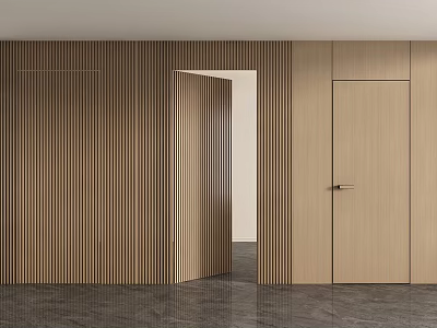 Modern Wooden Hinged Door In Contemporary Interior Design With Natural Wood Paneling And Warm Tones 3d model