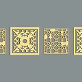 Set Of Four Yellow Decorative Panels With Intricate Geometric Floral Carved Designs