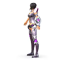 Futuristic Female Sci-Fi Character With Pink Wings Purple Black Mechanical Armor Combat Outfit