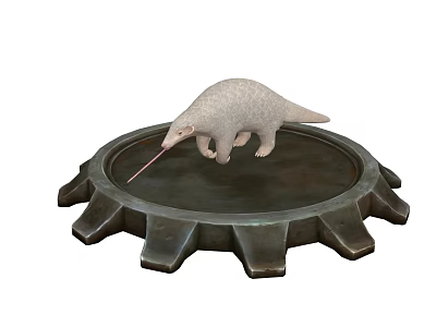 Gray Scaled Reptile Crawling on Metallic Gear Platform with Round Base 3d model Gray Scaled Reptile Crawling on Metallic Gear Platform with Round Base 3d model