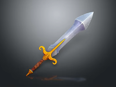 Ornate Luminous Crystal Sword With Golden Hilt And Brown Handle 3d model