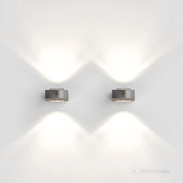 Modern Wall Lamps Symmetrically Mounted On White Wall With Soft Lighting Effect 3d model 