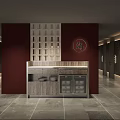 Modern Public Restroom Corridor With Dark Walls And Stone Flooring