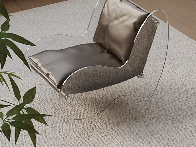 Modern Leisure Chair With Leather Upholstery And Transparent Acrylic Frame Near Green Plants 3d model