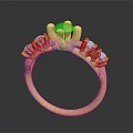 Luxurious Gold Ring With Central Green Gemstone And Blue Accent Gemstones
