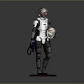 Game Movie Character Wearing Detailed Spacesuit Holding Helmet Standing On Red Black Base