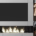 Modern TV Background Wall with Fireplace Flames Open Bookshelf and Decorative Items