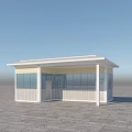 Small Modern Building With Glass Windows White Structure And Bench On Slate Ground 3d model
