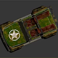 Green And Red Toy Jeep With Open Top Red Seats Muddy Large Off-Road Wheels