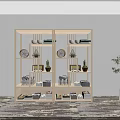 Double Wooden Shelving Unit With Decorative Clocks Potted Plants Books Storage Boxes In Indoor Area