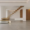 Modern Minimalist Wooden And White Staircase Design In Interior With Green Plant White Walls