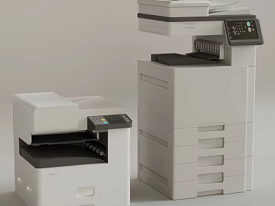 Two Modern White Multifunctional Office Printers With Print Scan Copy Functions 3d model