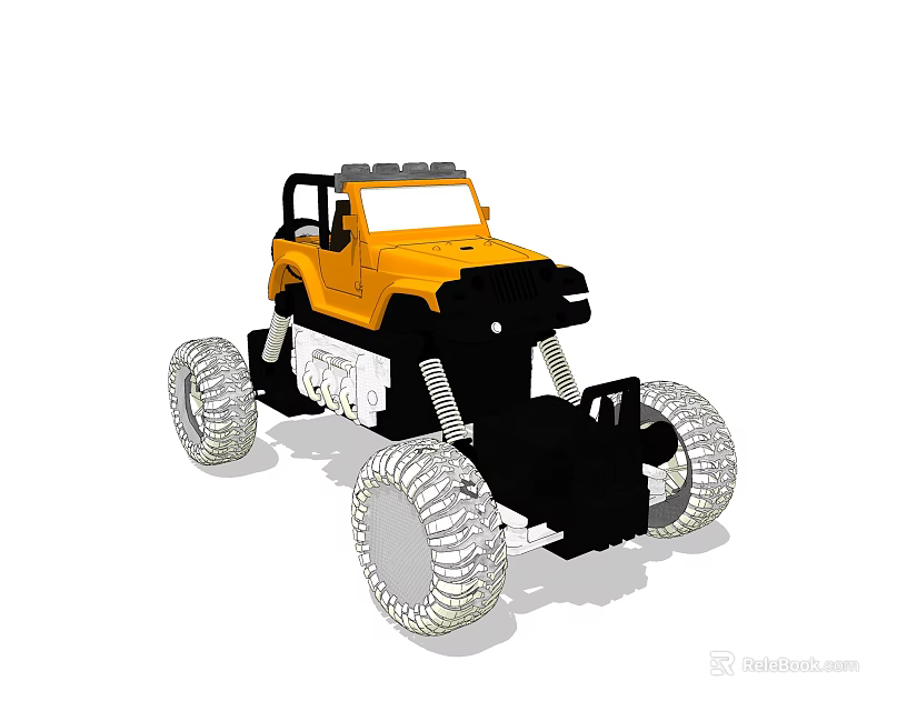 Yellow Toy Off Road Car With Large Tires Black Front And Roof Design 3d model 