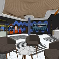 Cinema Lobby Interior With Brown Chairs Marble Table Ticket Machine And Large Screen