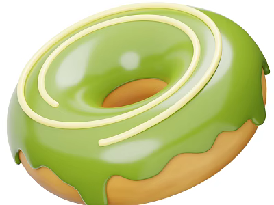 Delicious Donut With Green Dripping Frosting And White Spiral Decoration 3d model