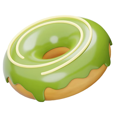 Delicious Donut With Green Dripping Frosting And White Spiral Decoration 3d model