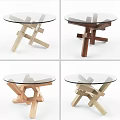 Modern Coffee Table With Glass Top And Wooden Cross Base In Light Dark Wood Tones