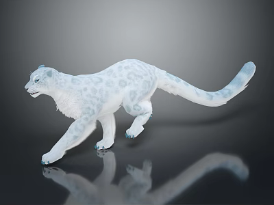 White Reptile Model With Grey Spots Standing On Black Background With Reflection 3d model