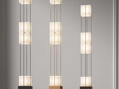 Three Modern Floor Lamps With Sleek Metal Frames And Square White Shades 3d model