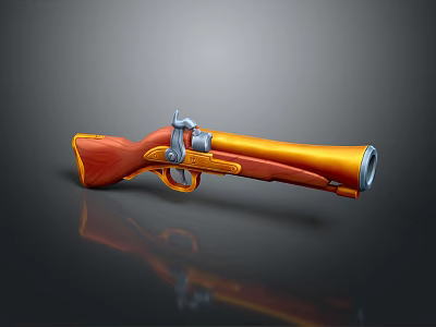 Vintage Gun With Wooden Stock And Orange Brown Metal Components 3d model