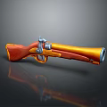Vintage Gun With Wooden Stock And Orange Brown Metal Components