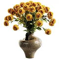 Yellow Flowers Arranged in Brown Ceramic Decorative Vase for Home Decoration