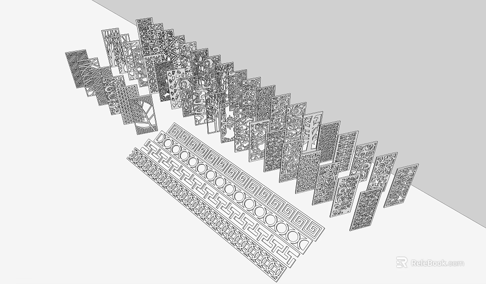 Modern Decorative Room Dividers With Geometric Hollow Patterns And Multi Panel Design 3d model 
