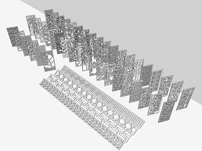 Modern Decorative Room Dividers With Geometric Hollow Patterns And Multi Panel Design 3d model