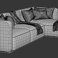 Modern Sectional Sofa With Beige Brown Tones Decorative Pillows And Knit Throws 3d model